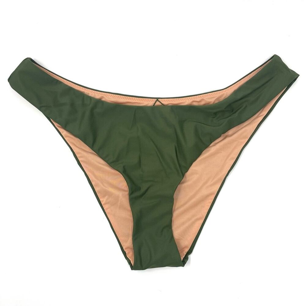 J. Crew Curved-waist Cheeky Bikini Bottom Olive Green Women's Large BC125 $59